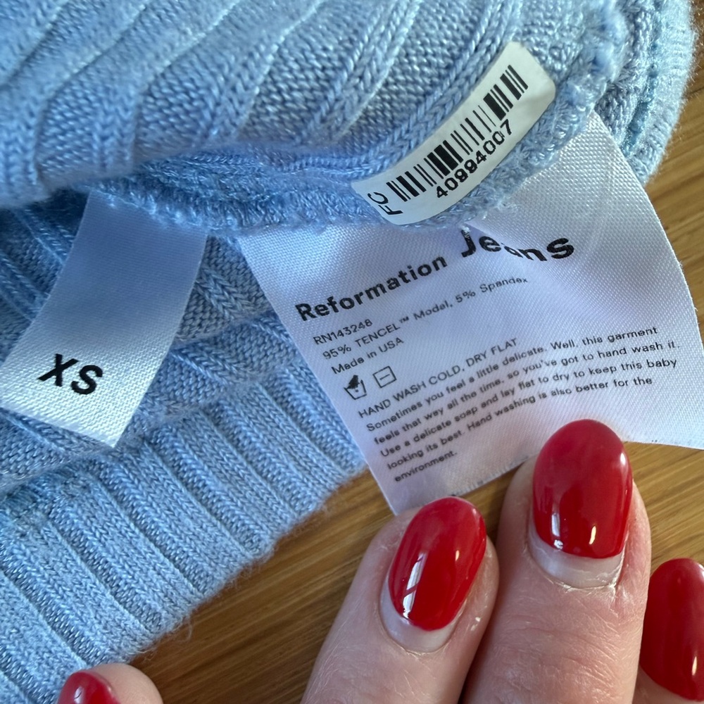 Reformation Jeans Light Blue Ribbed Long Sleeve Mini Dress XS - Picture 6 of 9